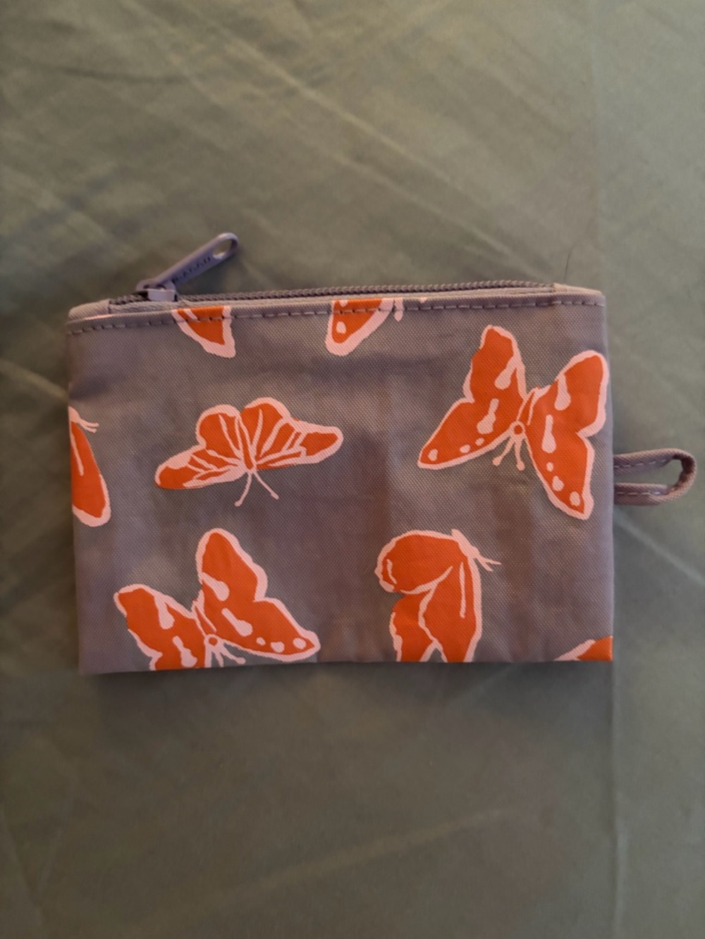 Baggu Spring Small Flat Butterfly Print Zipper Pouch in Lavender and Orange